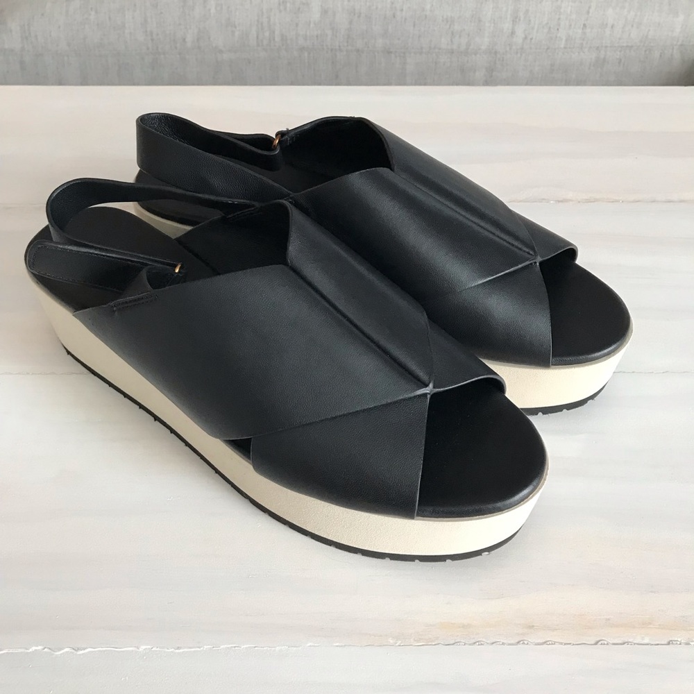 Vince Jenaya Platform Sandals Black Leather Open Toe Adjustable Strap Size 9.5 - Picture 2 of 8